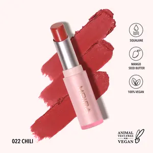 MOIRA | Signature Lipstick (022, Chili) | Creamy Lightweight Lipstick with Glossy Shine, Non-Sticky Finish | Infused with Mango Butter & Squalane for Hydrating Comfort