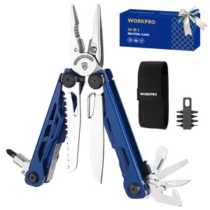 #Summervibes WORKPRO 24-in-1 Mutitool, Stainless Steel Multitool Pliers with Pocket Knife and Screwdrivers, EDC Self-locking Multi Tool with Sheath, Belt Clip for Outdoor Activities, Gifts for Men, Blue