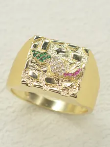Fashion Hip-Hop Simple Mexican Map Geometric Zircon Ring, Men's Daily Wear Jewelry, Couple Party Gift, Suitable for All Occasions