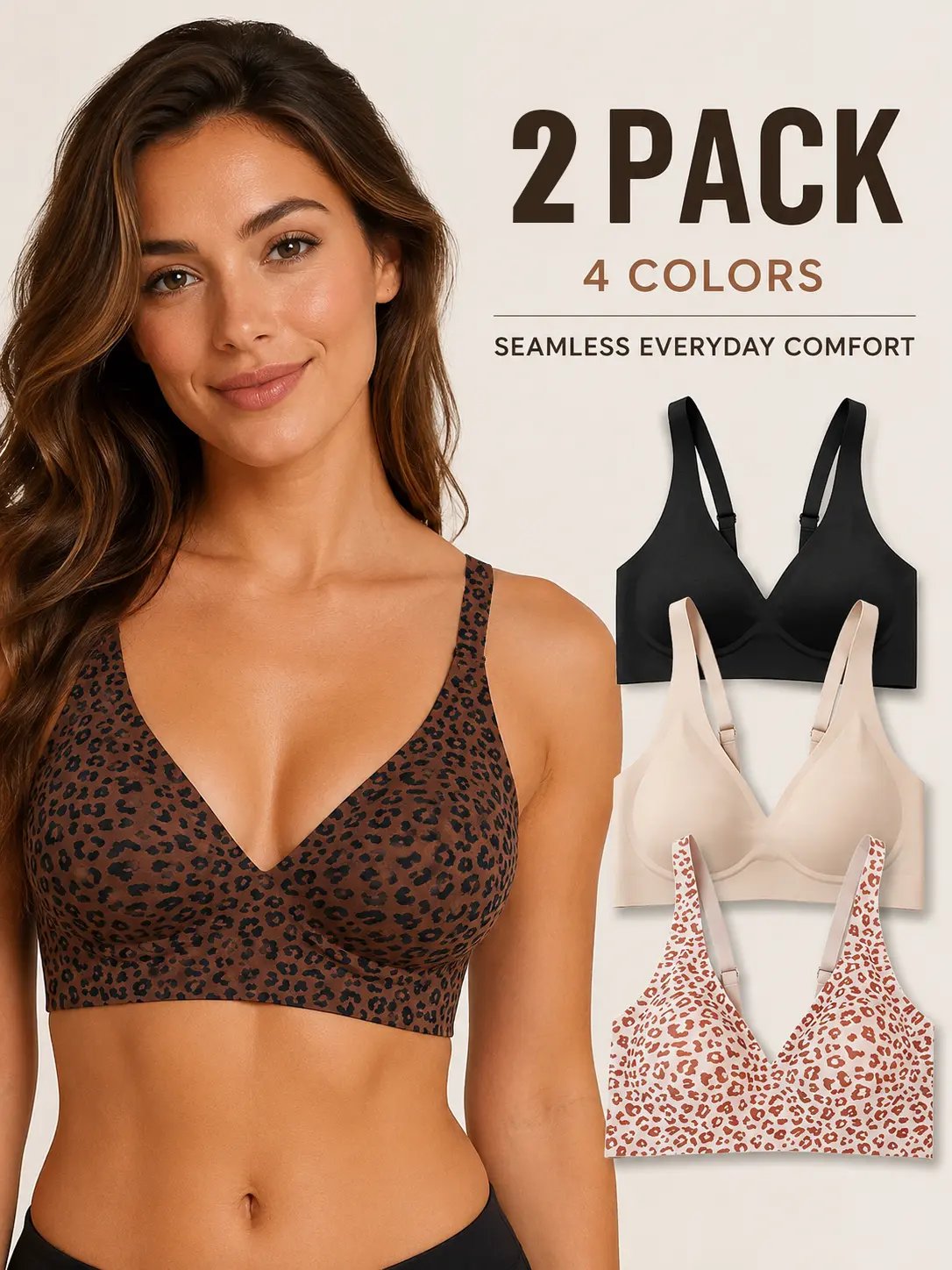 2PCS Women Jelly Bras Wirefree Full Coverage No Underwire Everyday Bras Comfortable Wireless Padded Tshirt Bra