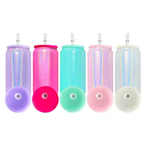 25pcs/50pcs 16oz Blank Sublimation Shimmer Glass Cans USA Warehouse Sublimation Glass Tumblers for Sublimation and UV DTF Wraps