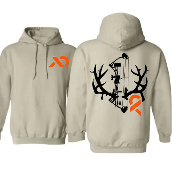 Compound Bow Hunting Hoodie, Deer Antler Archery Graphic Hoodie, Bowhunter Pullover, Hunting Apparel, Outdoor Sportsman Gift, Unisex