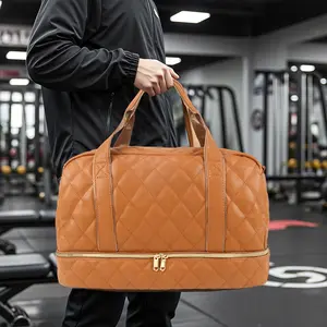 Men's PU Leather Duffle Bag - Colorblock, Tear-Proof, Polyester-Lined, Dual Zips, Expandable, Multi-Function Large-Capacity Weekender Overnight Carry-On Travel Bags with Crossbody, Handbag, Tote & Shoulder Straps - Travel, Hiking,summervibes