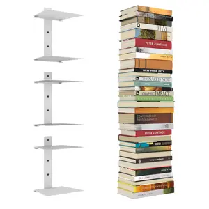 Invisible Floating Bookshelves for Wall, 4 Tier Vertical Spine Book Tower, Heavy Duty Floating Book Shelves Metal Book Organizers for Home Office, 2 Pack