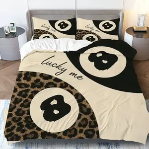 3-Piece Bedding Set Includes Quilt and 2 Pillowcases, Leopard Print Lucky 8 Abstract Modern Art Design, Perfect for Christmas Decor, Decorative Bedding Set, Bedroom Bedding Set, Bed Sets