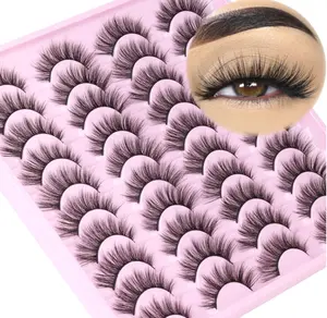 20 Pairs Lashes Wispy Faux Mink Lashes 15mm Cat Eye False Eyelashes Natural Look 3D Volume C-Curl Strip Lashes Pack by Kiromiro