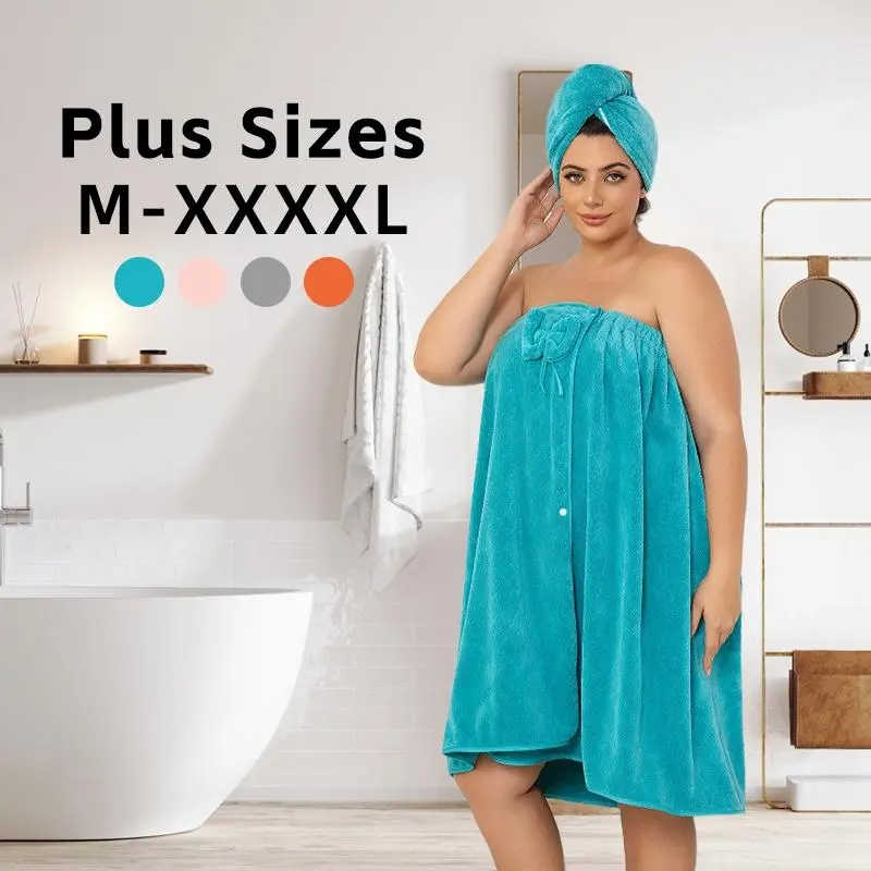 2-Piece Set Oversized Bathrobe & Dry Hair Cap Hair Turban Towel Set, Adjustable Velcro, Extra Large Thickened, Home Travel Steam Spa Multi-Scene Use, Hair Drying Towel