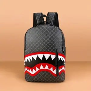 Anime Cartoon Shark Mouth Design Backpack - Red & Black Soft Shell Laptop Backpack with Adjustable Straps,, Multiple Pockets for School, Travel, Unisex Teens & Adults, Holiday Gift, Secure Zipper Closure, Shark Backpack