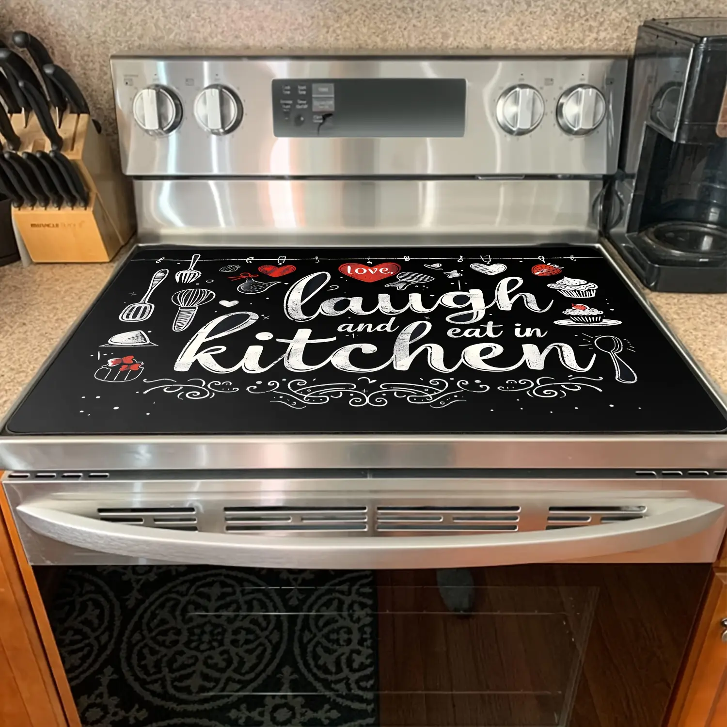 Heat Resistant Stove Cover Mat, Non-Slip Scratch Resistant Linen Kitchen Protector, Reusable Multi-Purpose Cooktop Cover for Electric & Induction Stoves, Ironing Mat, Coffee Maker & Countertop, 11.8 x 17.7 Inch
