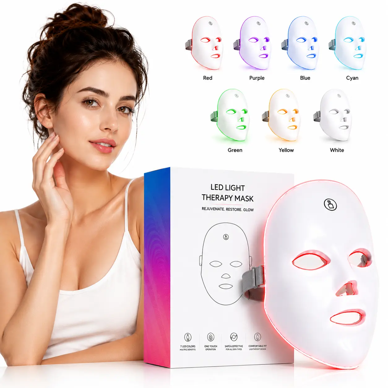 7 Color LED Red Light Therapy Mask, Cordless Rechargeable Facial Beauty Device with Batteries, Photon Rejuvenation for Face Care, Radiant Skin Support for Acne Prone Skin, Ideal Women's Summer Gift