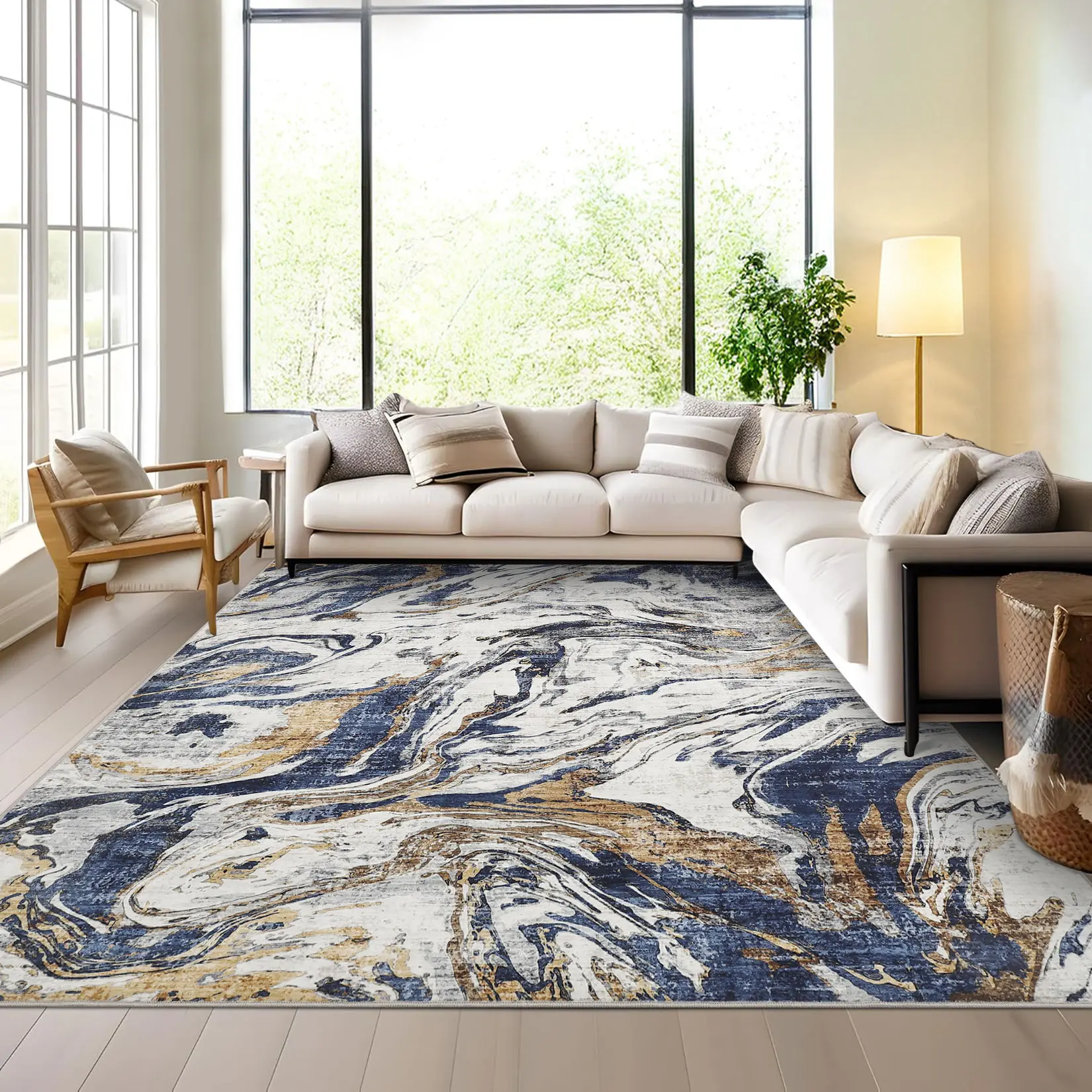 Modern Abstract Print Casual Area Rug - Soft, Non-Shedding, Washable, Non-Slip, Foldable Household Decorative Floor Rug for Living Room Decor & Room Decoration Use, Room Decoration Rug, Household Decorative Rug