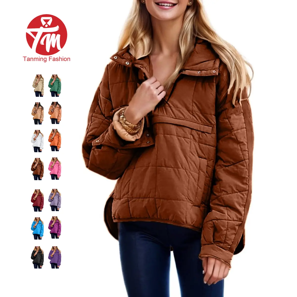 Tanming Women's Oversized Collared Hooded Pullover Puffer Coat - Lightweight Quilted, Chest & Side Pockets, Longsleeves, Minimalist Basic Tops, Spring Winter Casual Outwear,summerwins,back to school,back to school shopping