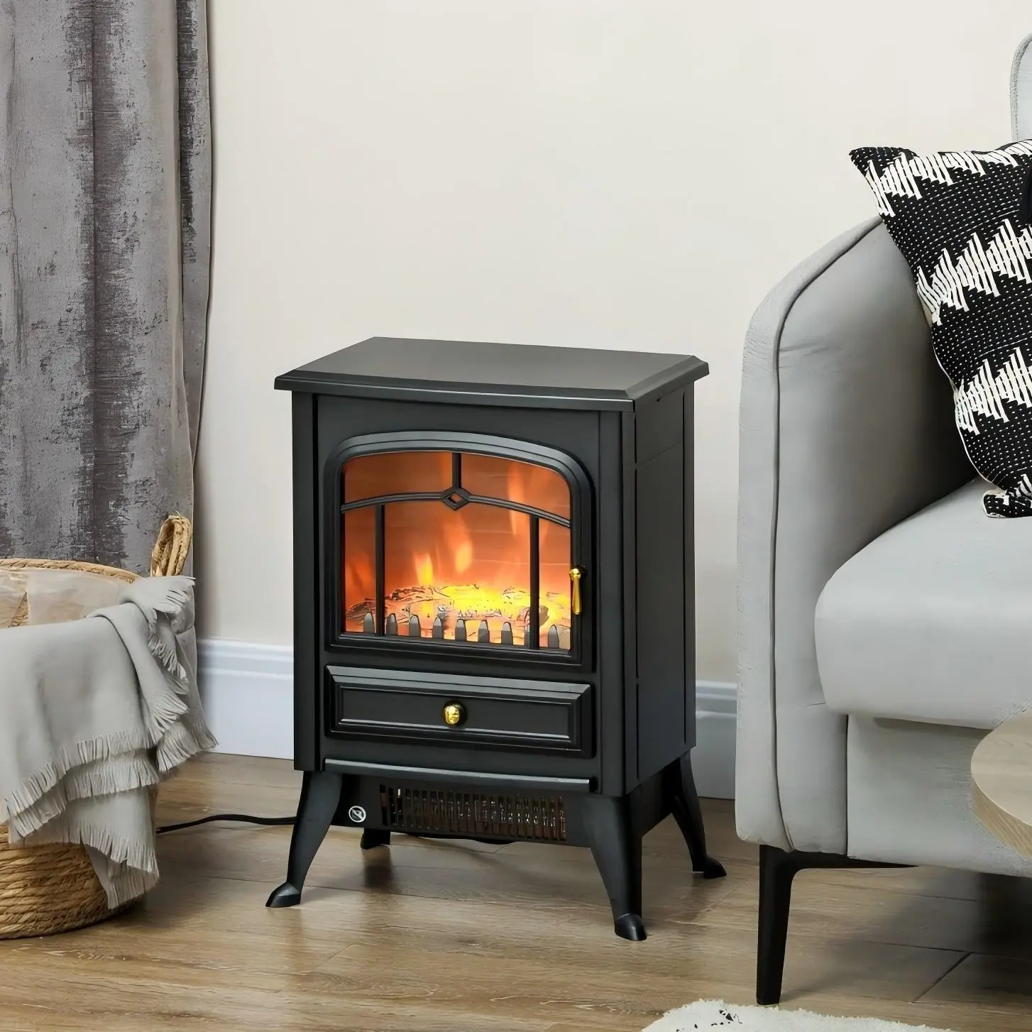 HOMCOM 22" Electric Fireplace Heater with Flame Effect, Freestanding, 750W/1500W