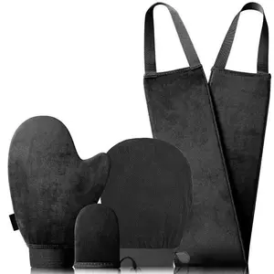 Black Self Tanning Mitt Applicator Kit - 4 in 1 Set with Exfoliating Glove, Tan Mitt Applicator, Tanning Back Lotion Applicators, Spray & Mousse Bath Personal