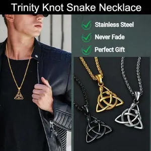FaithHeart Celtic Triquetra Knot Snake Pendant Necklace For Unisex Stainless Steel