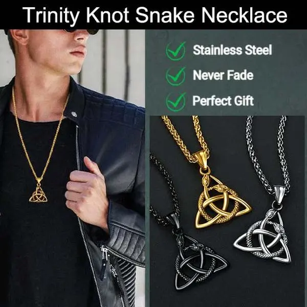 FaithHeart Celtic Triquetra Knot Snake Pendant Necklace - Unisex Stainless Steel Jewelry, Symbol of Endurance, Adjustable Chain, Customized, Tarnish-Resistant, Quality Daily Accessory, Gift Idea for Anniversary, Material