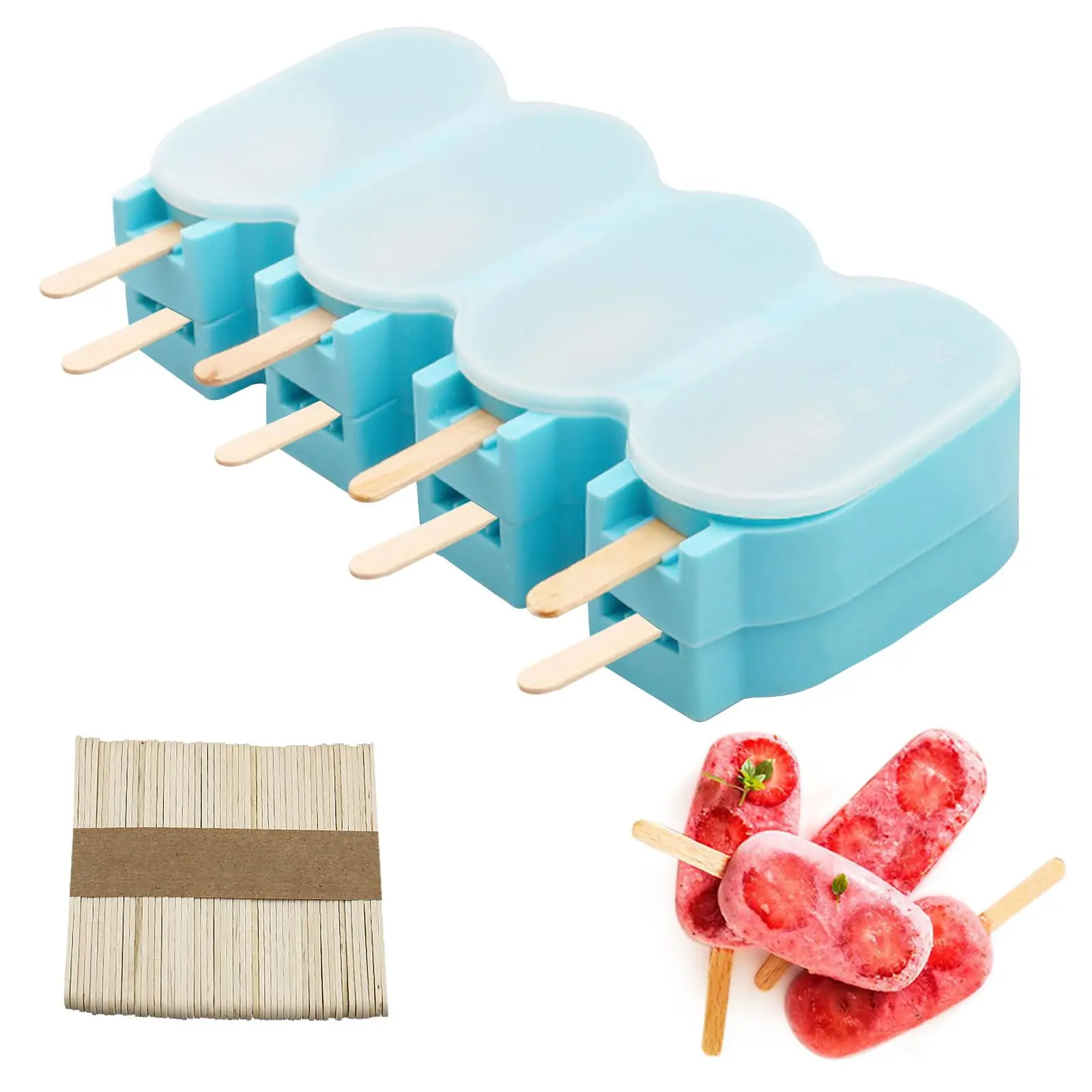 2Pcs Silicone Popsicle Molds with Lids, Reusable Frozen Ice Cream & Cakesicle Moulds, DIY Ice Lolly 3D Chocolate Baking Molds with 50 Wooden Sticks for Homemade Cake Pops