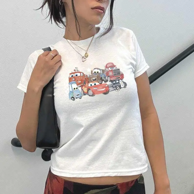 Cars top, cars movie crop, lighting mcqueen Baby Tee, cars cars 2 movie shirt, cars Vintage gift size 30x36 Navy tshirt_1