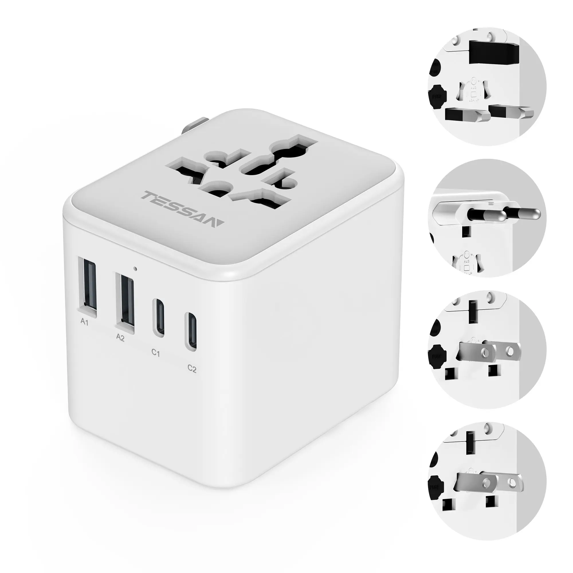TESSAN Universal Travel Adapter, International Power Adapter with 2 USB C 2 USB A Ports, Travel Plug Adaptor Worldwide for US to Europe UK Italy Ireland Australia France Germany(Type C G A I), Socket Converter, Universal Sockets, Usb Outlet Plug