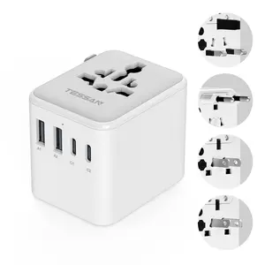 TESSAN Universal Travel Adapter, International Power Adapter with 2 USB C 2 USB A Ports, Travel Plug Adaptor Worldwide for US to Europe UK Italy Ireland Australia France Germany(Type C G A I)