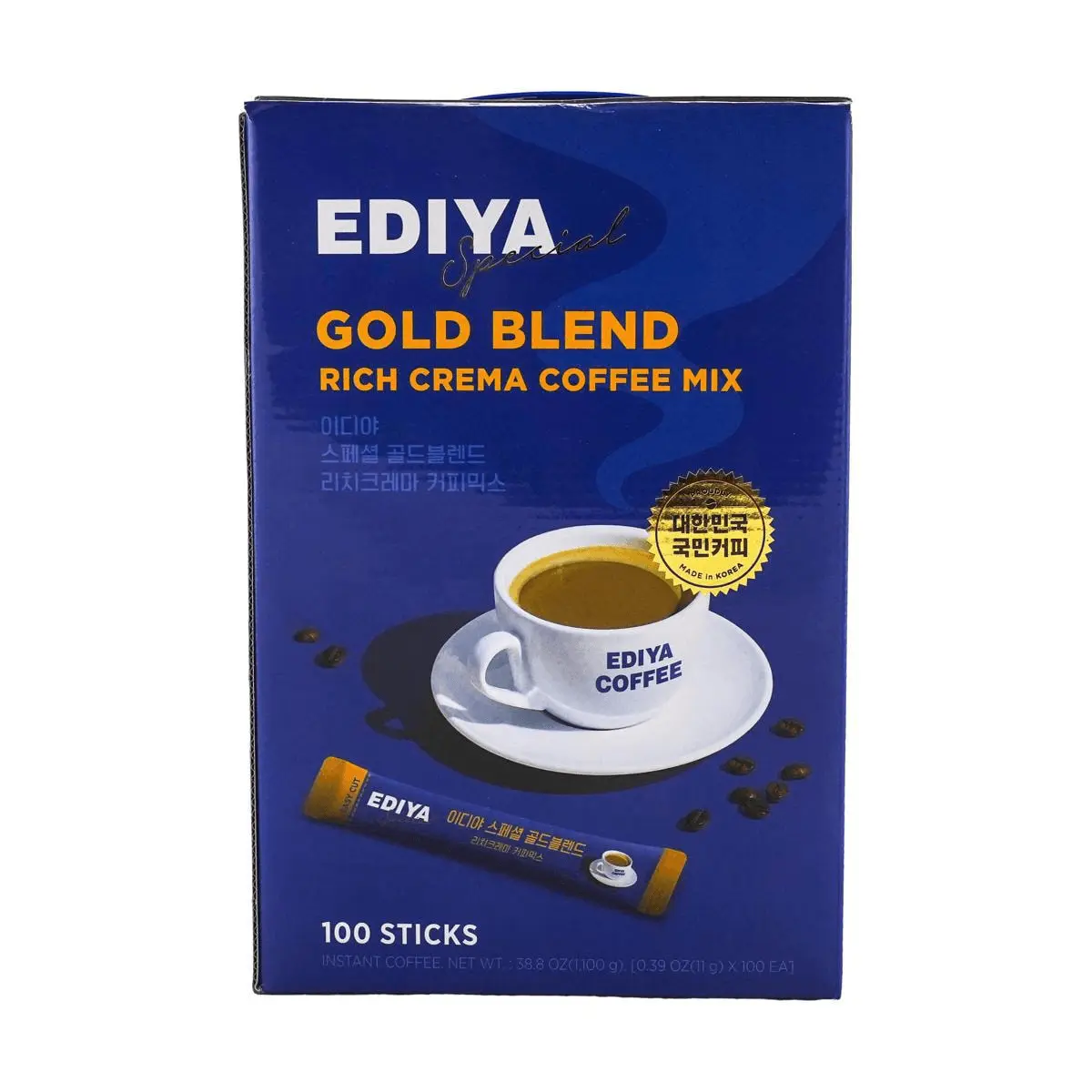 EDIYA Korean Gold Label 3-in-1 Instant Latte Coffee Mix Sticks - 100 Count (1.1kg) - Rich & Smooth Premium Coffee Blend for Easy Brewing