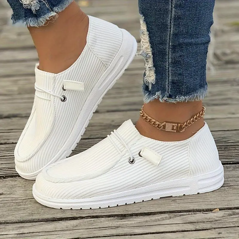 Women'S Casual Slip-On Skateboard Sneakers, Solid Color, Non-Slip Sole, All-Season Comfort, Fabric Upper & Inner, Breathable Insole Footwear Walking Shoes