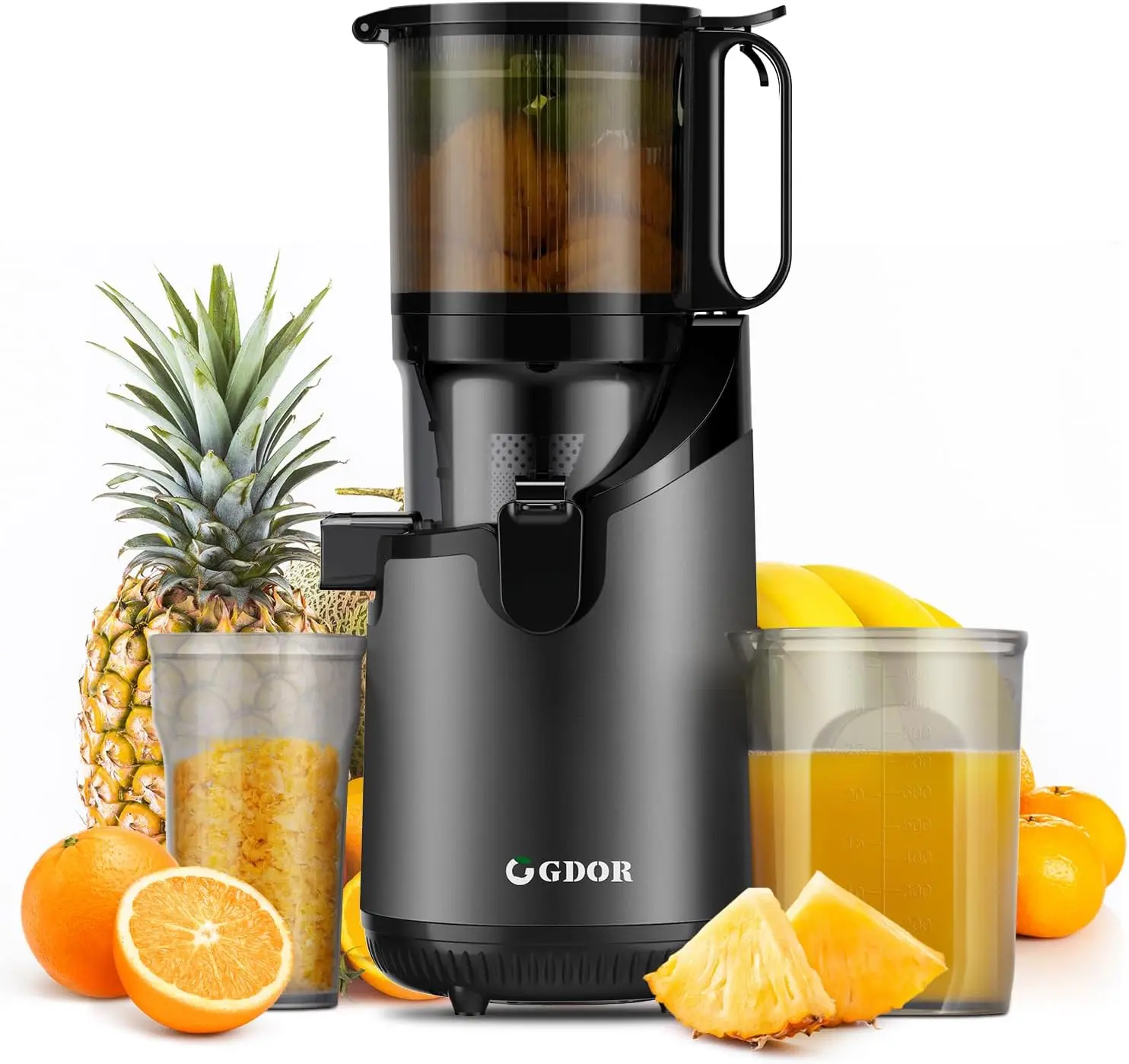GDOR 5.3" Self-Feeding Cold Press Juicer | Whole Fruits No Cutting | Large Feed Chute | Easy Clean | 250W Slow Squeeze | Gun Grey | Morning Juice or Detox outdoorfun tiktokshopbacktoschool