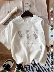 No Rain No Flowers Wildflower Graphic T-Shirt, Minimalist Botanical Line Art Print Tee, Oversized Comfort Colors Shirt, Boho Floral Casual Short Sleeve Top, Vintage Minimalist Cotton Tee for Everyday Wear and Plant Lover Gifts