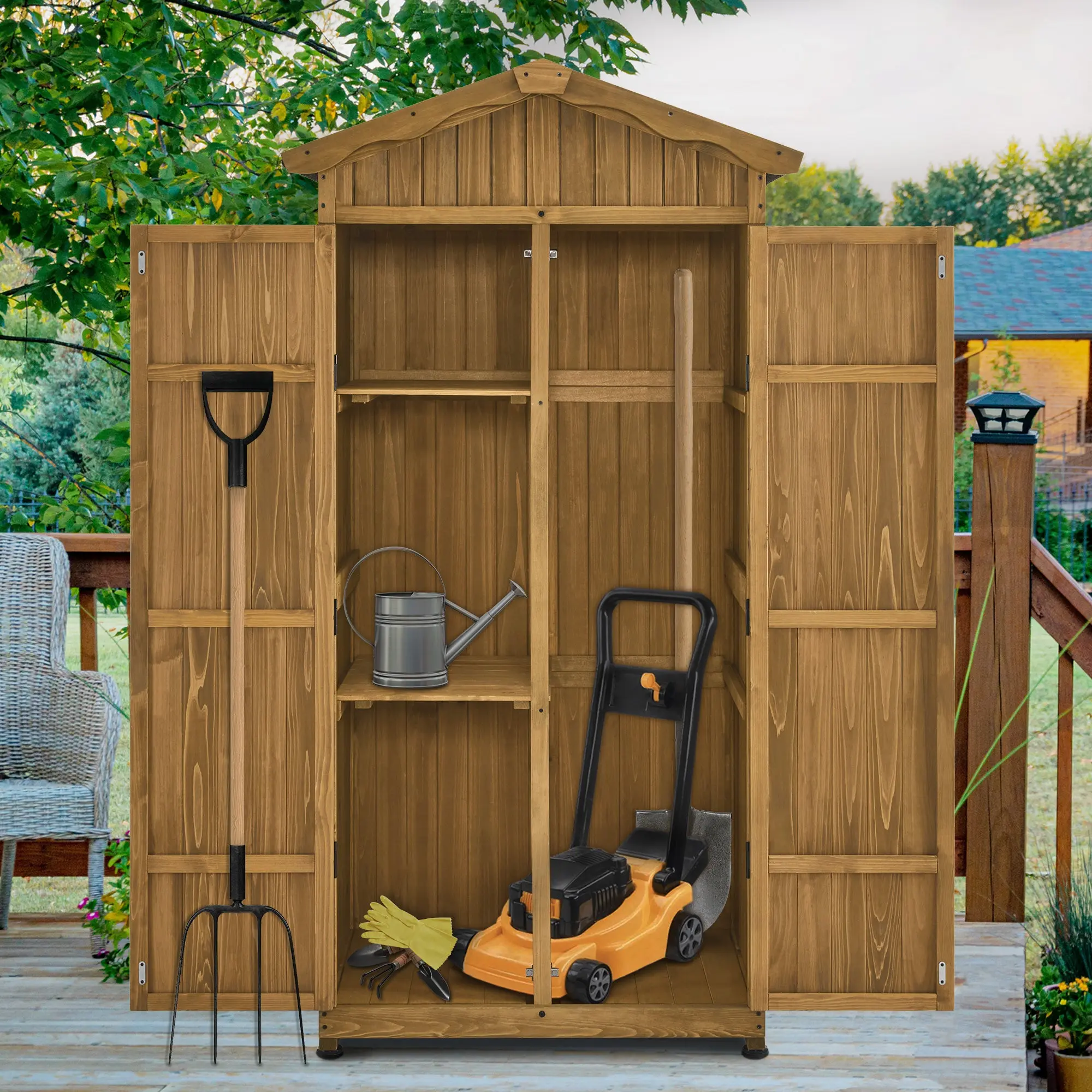 Large Adjustable Outdoor Storage Cabinet - 1165 Waterproof Rustic Wooden Closet Cabinet for Deck Outdoor Furniture Shelves, Adjustable Storage Cabinet, Ample Capacity