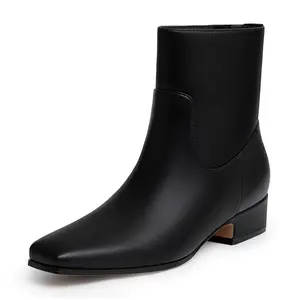 Women's Chunky Low Heel Ankle Boots Fashion Square Toe Side Zipper Short Booties