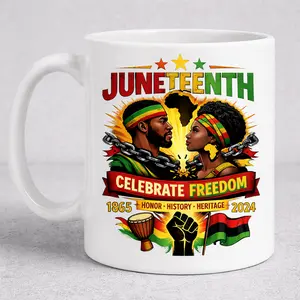 Juneteenth Pan-African Freedom Celebration Reusable Ceramic Coffee Mug - Bold Colors, Symbolic Art, Washable, Dishwasher-Safe Kitchen Drinkware Cup