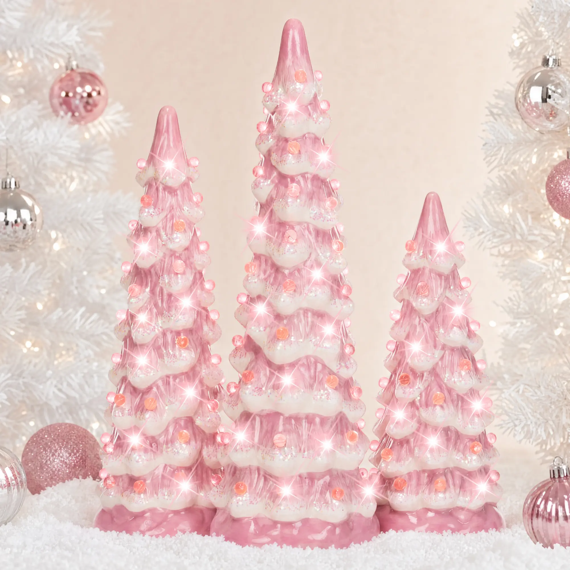Best Choice Products Set of 3 Pre-Lit Hand-Painted Ceramic Tabletop Christmas Trees