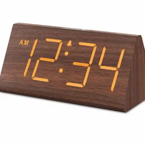 Wooden Digital Alarm Clocks for Bedrooms - Electric Desk Clock with Large Numbers, USB Port, Loud Alarm for Heavy Sleepers, Adjustable Volume, Dimmer, Snooze, DST, Wood Décor, Adapter Powered