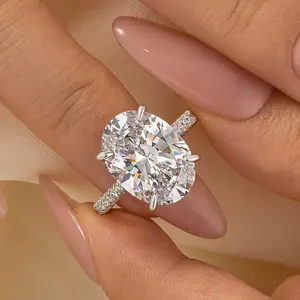 Effinny 7.5ct/5.5ct Oval Cut Engagement Ring in 925 Sterling Silver, 5A Grade Cubic Zirconia Promise Ring for Wedding, Travel, Party