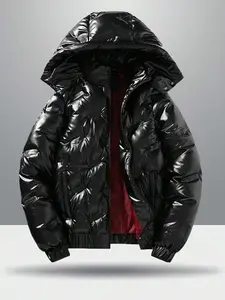 Men's Hooded Jacket Winter Coat Shiny Face