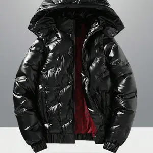 Men's hooded jacket, winter coat, shiny face