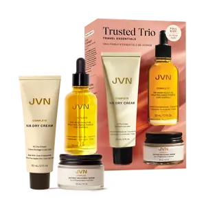 JVN Trusted Trio Travel Essentials - 3-Piece Hair Care Set with Air Dry Cream, Heat Protectant Serum, & Full Size Scalp Oil - Frizz Control & Strength for All Hair Types