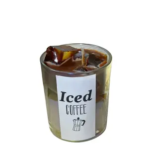Ice Coffee Candle Soy Wax - Ultra Realistic Faux Ice Cubes & Creamy Swirls - Sweet Aroma - Hand Poured Natural Wax - Perfect for Kitchens & Offices - Unique Gift for Coffee Lovers Decor Glass