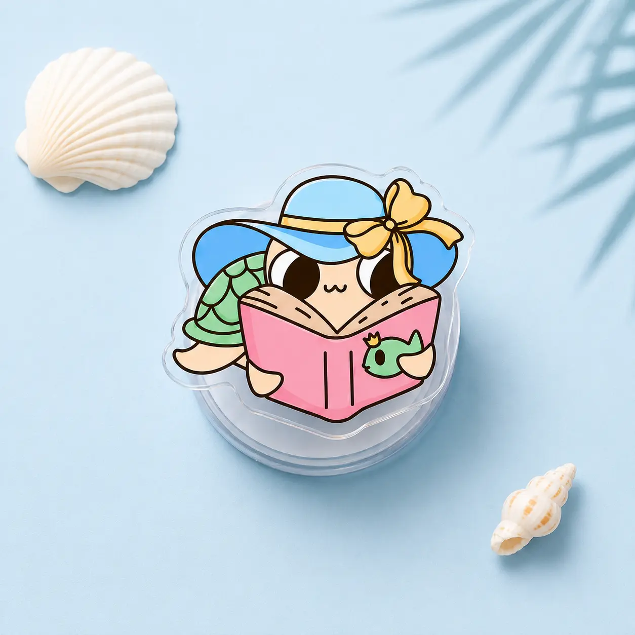 Cute Turtle Reading Book Phone Grip - Summer Beach Accessory, Minimalist Flatlay Design