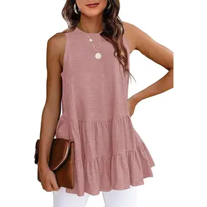 Women's Basic Baby Doll Maternity Tank Tops - Sleeveless Crew Neck, Flowy Loose-Fit, Ruffled Bottom, Soft Fabric Casual Tunic Shirts for Summer, Maternity Shirts