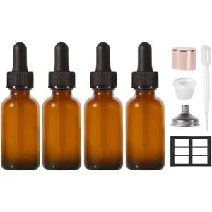 4 Packs,Amber Dropper Bottles 1oz for Hair Eye Dropper Small Oil Dropper Bottle Glass Vials Leak Proof Travel Bottles