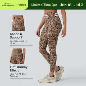 Halara UltraSculpt Leopard Print High Waisted Tummy Control Yoga Leggings with Pockets