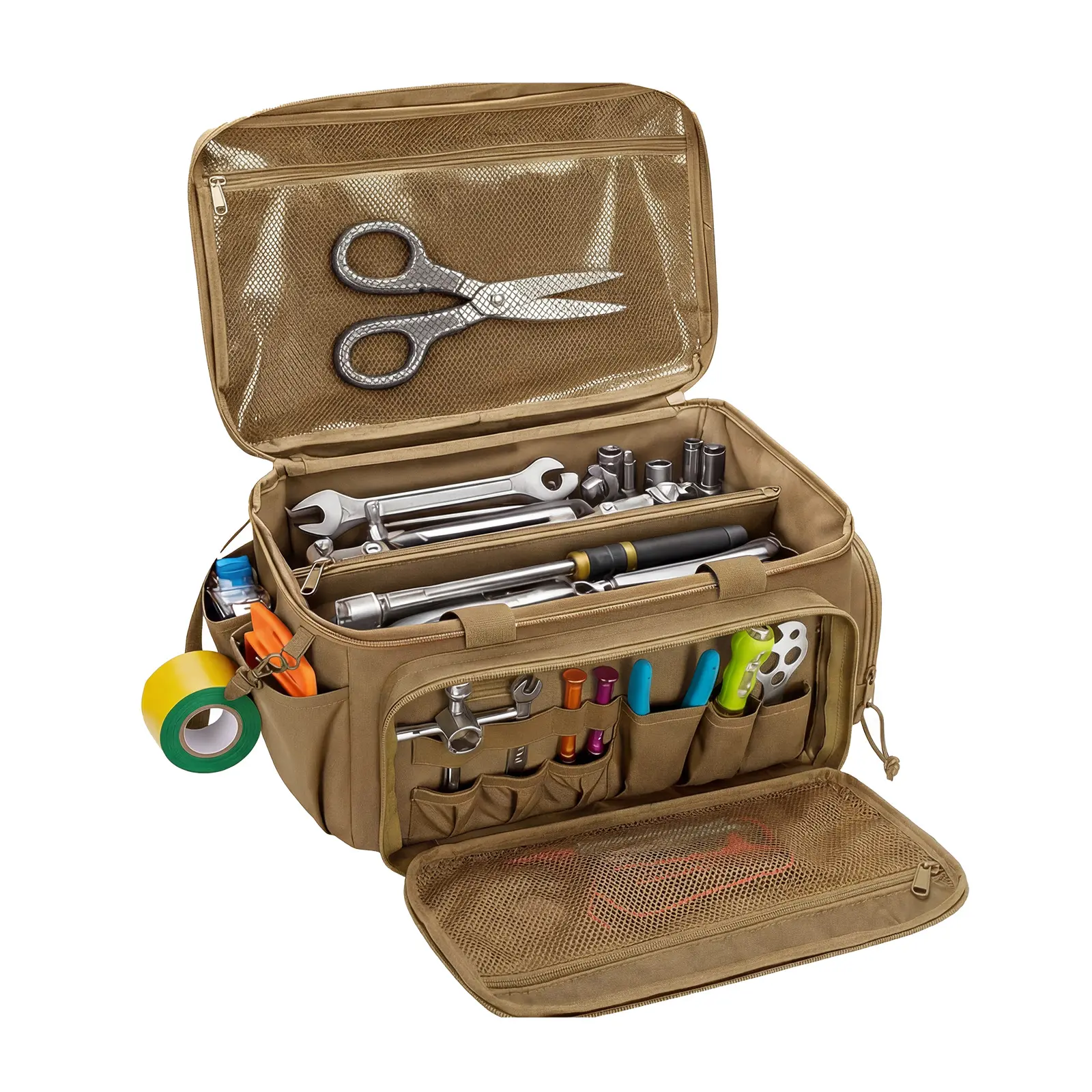 Gaomon 14-Inch Heavy Duty Canvas Portable Tool Bag - Tool Organizer with Reinforced Bottom, Front Zippered Pockets, Ergonomic Padded Handle for Carpenter, Construction Sites, Brown
