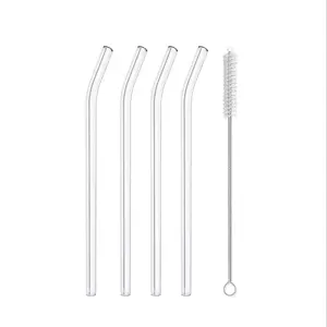 Clear Glass Straw with Cleaning Brush Set, Reusable Easy Clean Drinking Straw, Drinking Utensils for Home Party Gathering, Glass Straw Drinkware