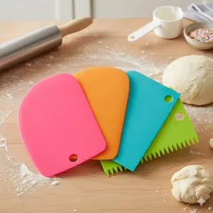Flexible Fondant Scraper: 4-in-1 Baking Tool, Heat-Resistant & Non-Stick, Easy-Clean Anti-Mold Design. Perfect for Cake Decorating, Smoothing, Shaping. A Must-Have Professional Baking Kit!