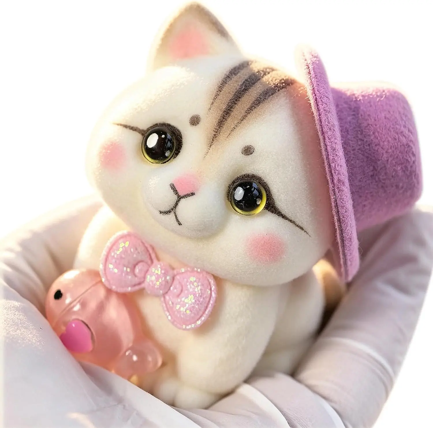 Handmade Taba Squishy Cat Toy, Cute Squishy Stress Relief Fidget Kitten Toy | CUTE SQUEEZE Soft Non-toxic Silicone Butter Cheese Dumpling Squishy, Fuzzy Animal Sensory Toys for Kids Adults, White Tabby