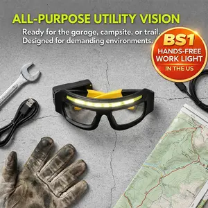 Rechargeable LED Headlamp Glasses (Yellow), Motion Sensor + Touch Control, 5 Light Modes, USB-C Charging, Hands-Free Lighted Glasses for Running, Camping, Fishing, Cycling & Hiking #SummerVibes