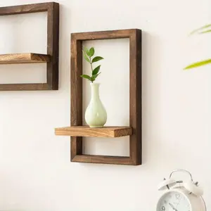 Wooden Wall Shelf, Wall Mounted Display Shelf, Modern Square Shelf, Photo Holder Shelf, Home Decor for Living Room Bedroom Office, Room Accessories