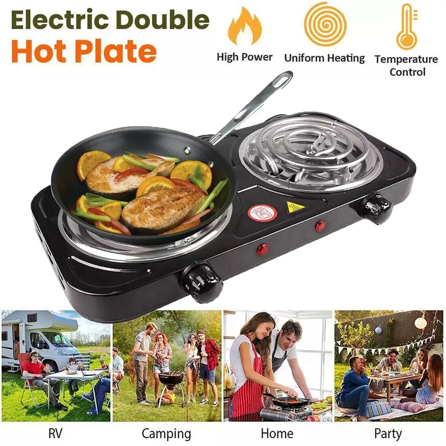 2000W Electric Double Burner Hot Plate, Adjustable Temperature, Convenient and Practical Home Renovation Kitchen Fixture Accessory, Compatible with All Cookwares for Dorm, Home