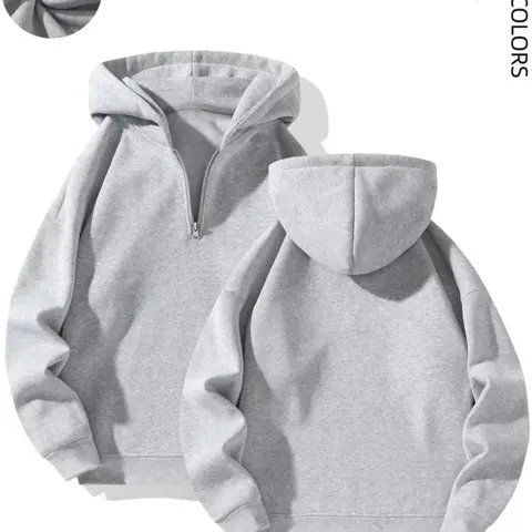 Men's Plain Half Zip Drop Shoulder Essentials Hoodie, Regular Fit Fitted Casual Comfy Fit Long Sleeve Hooded Sweatshirt for Fall & Winter, Men's Clothes for Daily Wear